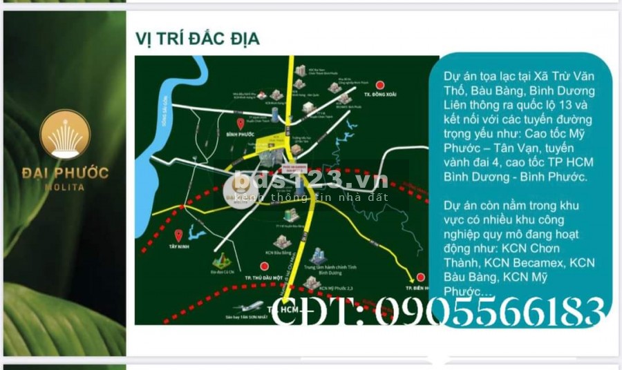 Mở Bán Giai Đoạn Đầu/Giá Fo Dự An Dai Phuoc Molita, Bàu Bàng, Bình Dương, LH:CĐT- 0905566183