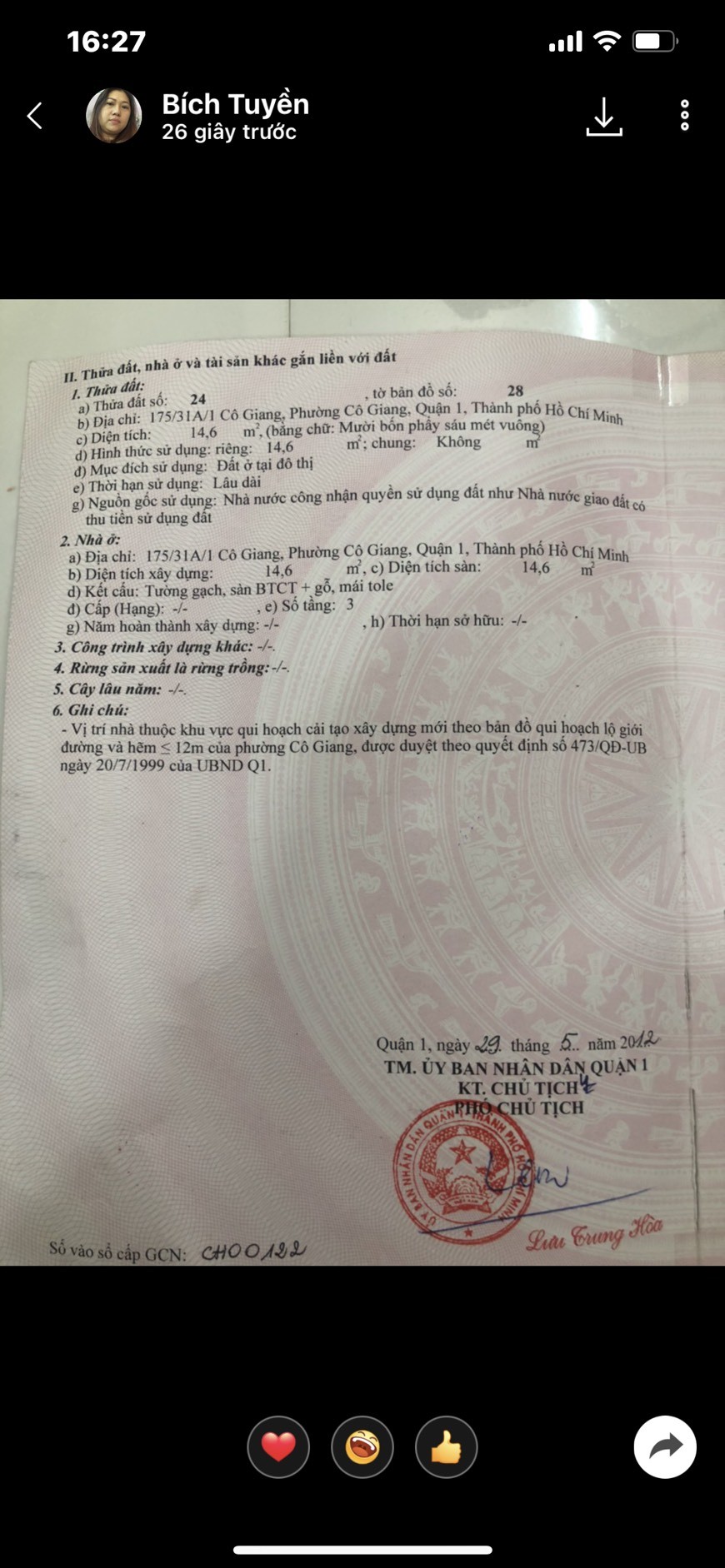 Chính Chủ bán nhà tại 175/31/1A đường Cô Giang ,P. Cô Giang ,Q1 ,TPHCM