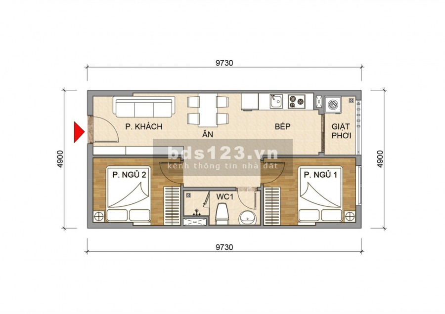 Căn hộ rẻ nhất ở Bình Dương, 2 phòng ngủ, giá chỉ từ 1.1 tỷ