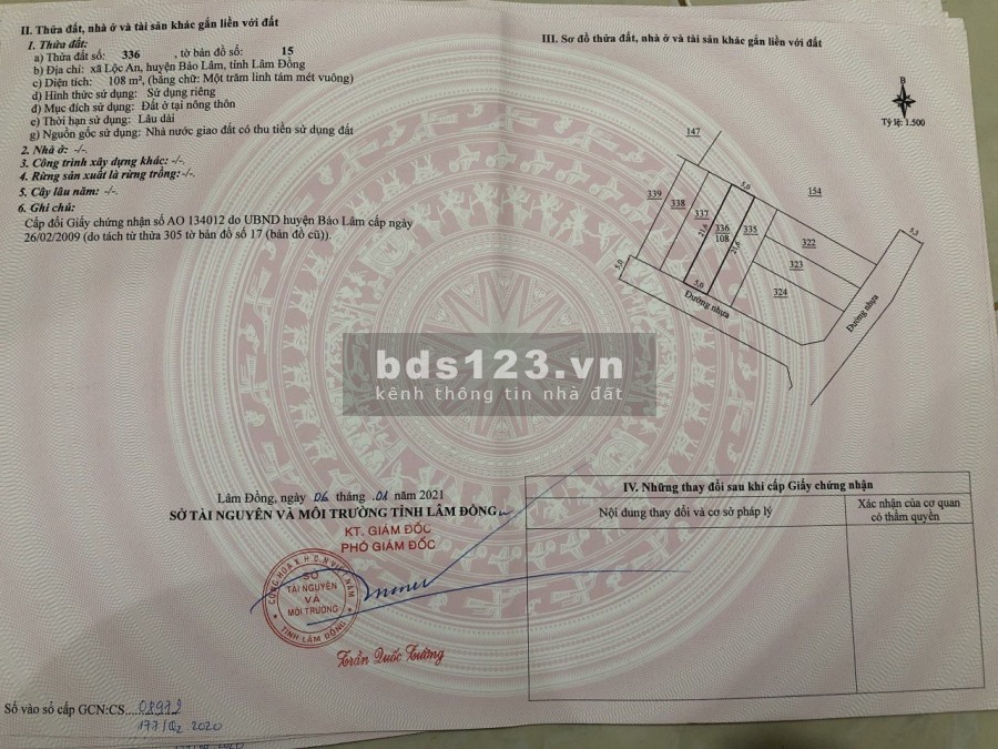 Bán đát mặt tiền xã Lộc An, thành phố Bảo Lộc, dt 120m2, giá 530 triệu