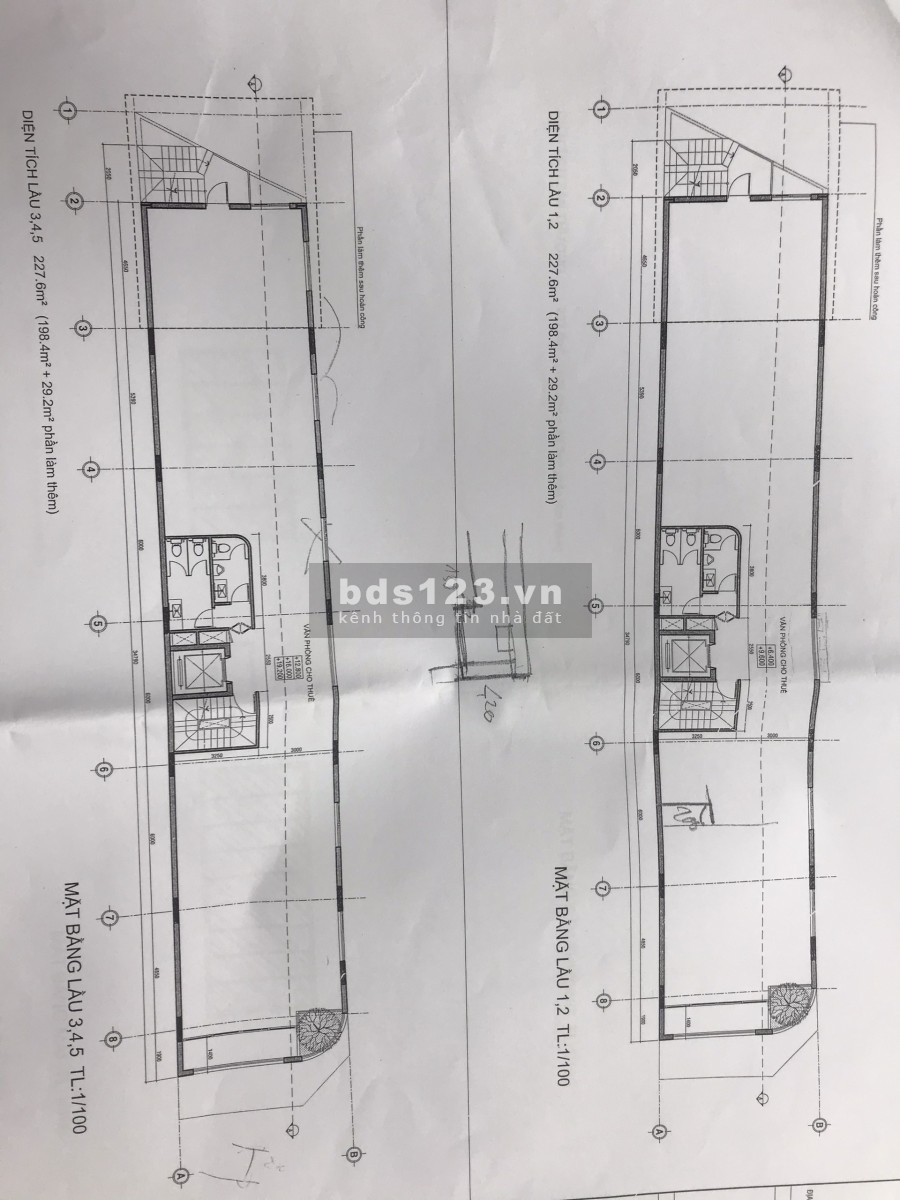 Cho thuê toàn nhà văn phòng mặt tiền đường dt 2000m2, sàn 2 hầm 8 tầng cao