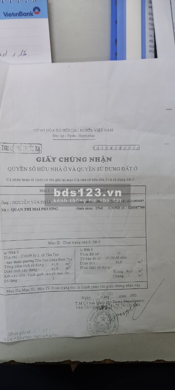 Bán nhà số 4 Võ Văn Vân Quận Bình Tân. còn mới, vào ở ngay