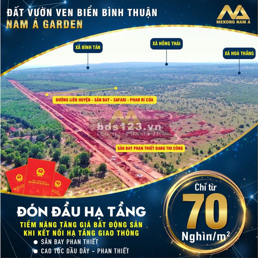 Đất nền BÌNH THUẬN giá chỉ từ 70 nghìn/m2, tiện đầu tư