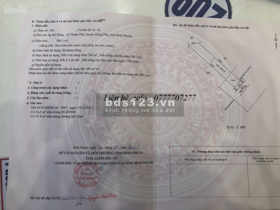 Cần bán đất Thuận Phú mặt tiền đường 1000m2/380tr gần sông bé
