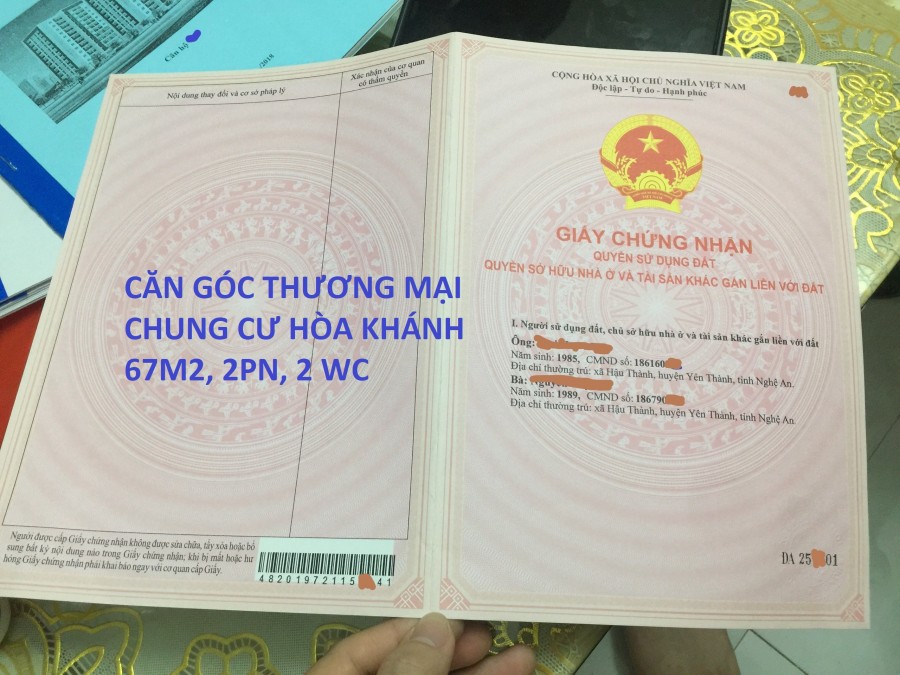Bán căn góc thương mại 68M2 chung cư Hòa Khánh, Liên Chiểu, ĐN (đã có sổ hồng)