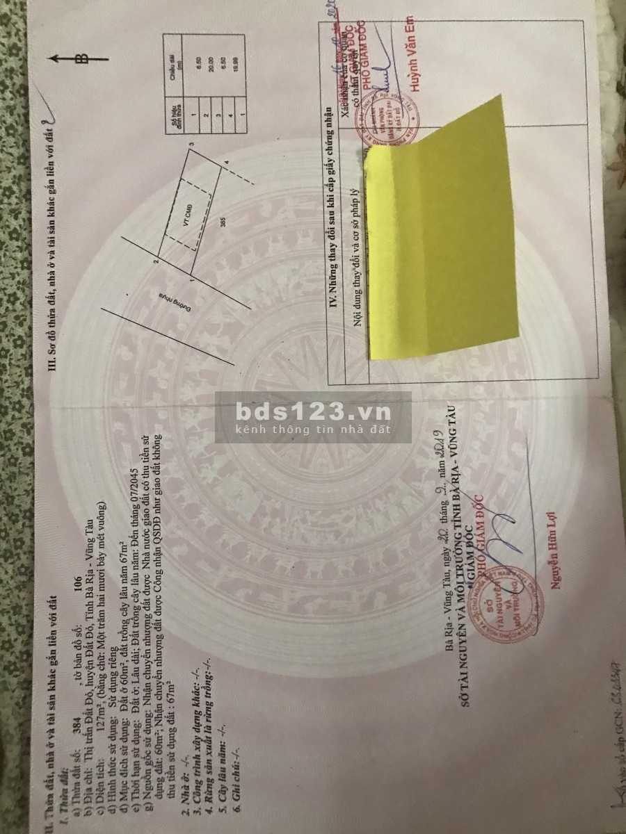 Bán đất mặt tiền đường nhựa . Huyện đất đỏ, đất đỏ brvt