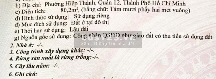 Bán đất Hiệp Thành, Quận 12, 2 mặt tiền hẻm, dt (6.3x13)…