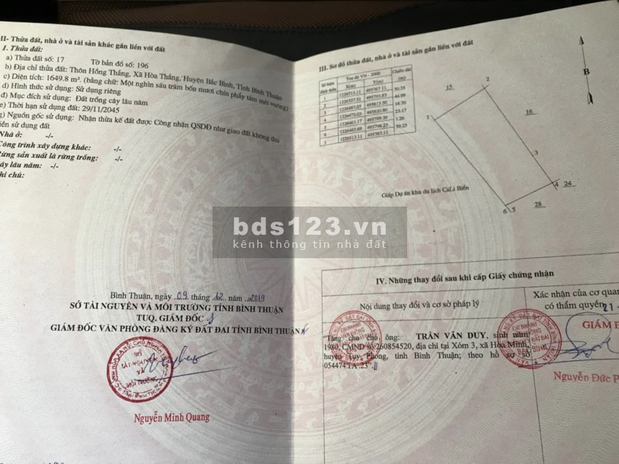 Đất TMDV 1650m2 mặt biển xã Hòa Thắng giá chỉ từ 800k/m2, sổ hồng có sẵn