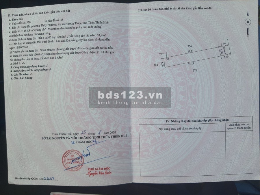 Bán đất phân lô Phường Thuỷ Phương, cạnh KQH Thanh Lam