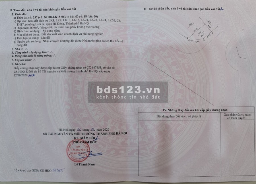 Chính chủ cần bán gấp trong tuần đất dịch vụ Văn khê, diện tích sử dụng: 36m2