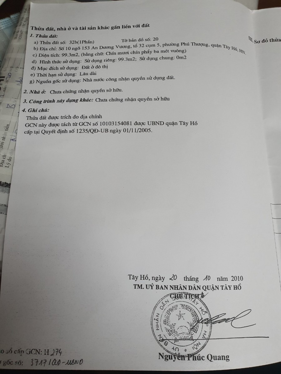 Cần bán đất tại An Dương Vương, phường Phú Thượng, Tây Hồ, Hà Nội