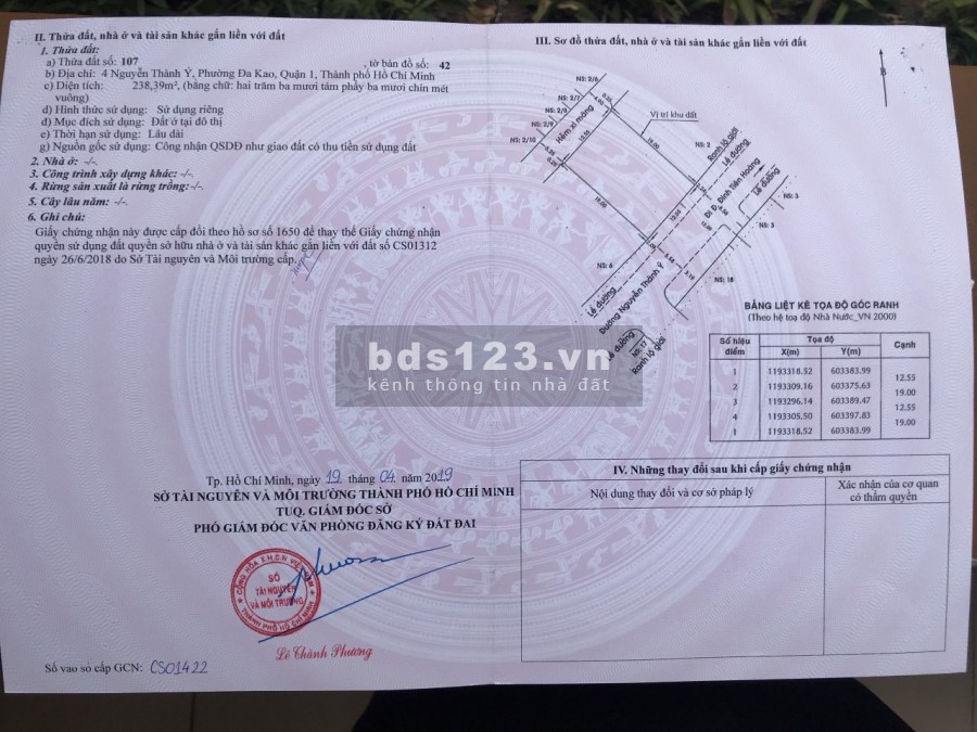 Siêu Phẩm Q1 - Chính Chủ Bán 238 m2 Đất 2 Mặt Tiền Trung Tâm Phường Đa Kao