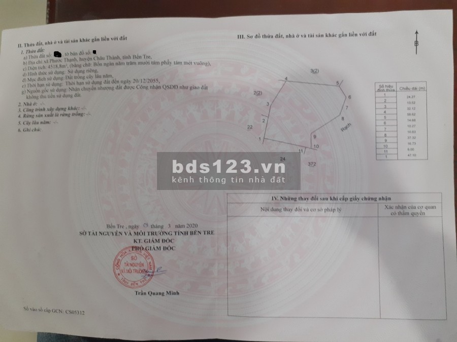 Bán 8 công đất giá đầu tư khu vực Phước Thạnh, Châu Thành, Bến Tre