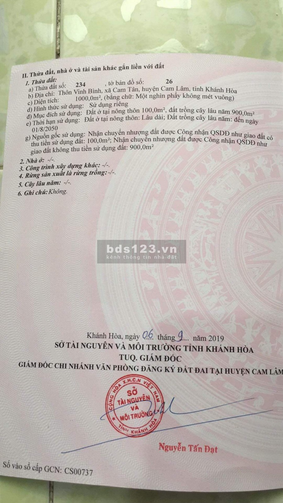 Bán Đất chợ Cam Tân, huyện Cam Lâm, Khánh Hòa, dân cư đông đúc 0905906256