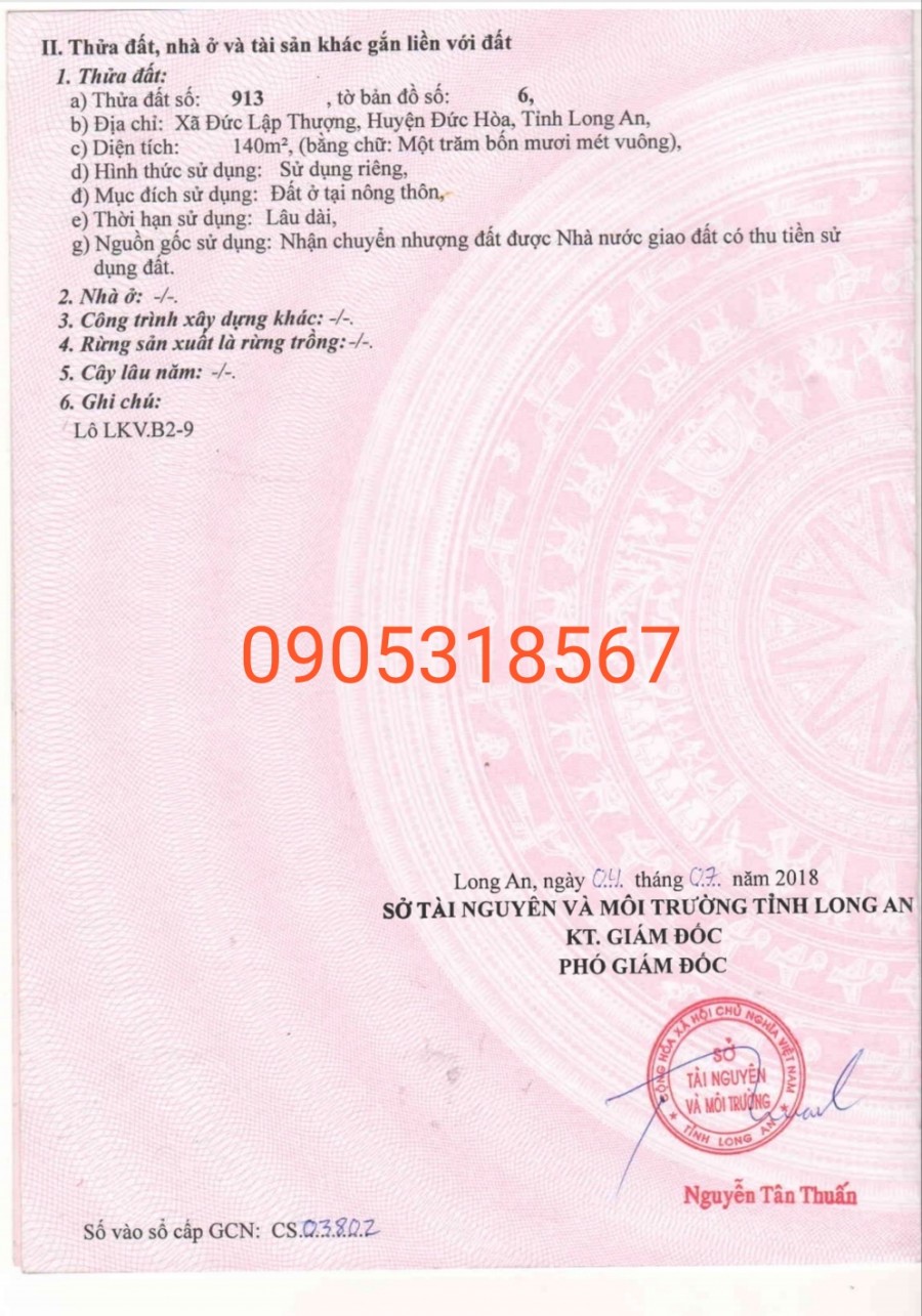 Chính chủ kẹt tiền cần bán gấp lô đất tại KCN Đức Hoà 3, sổ đó chính chủ