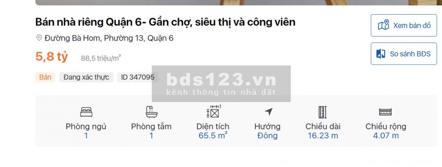 Nhà Cấp 4 hẻm xe hơi Bà Hom phường 13 Quận 6, công nhận đủ 65.5m2 giá 5,8 tỷ