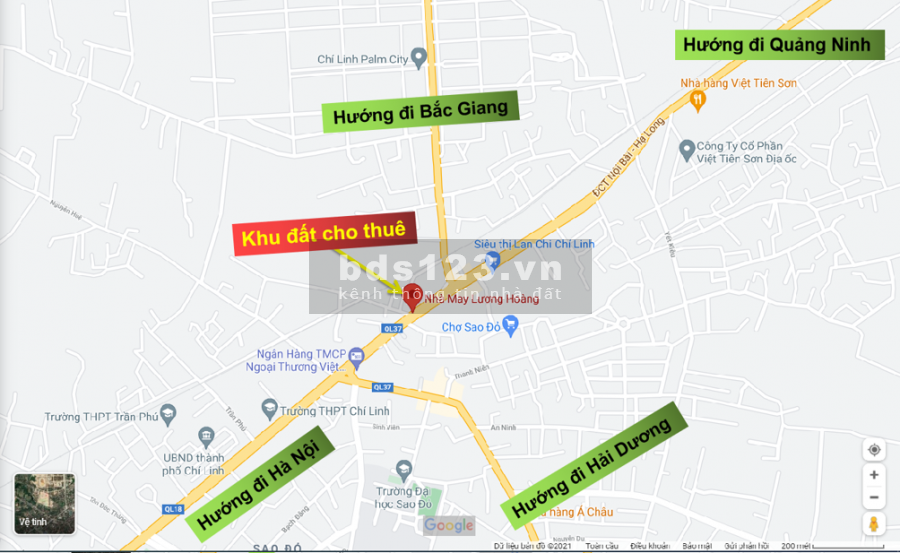 Cho thuê đất mặt phố kinh doanh (S=315m2 - Mặt tiền rộng 7,7m) tại thành phố Chí Linh, Hải Dương