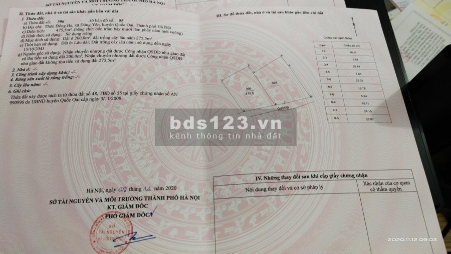 Bán đất thổ cư vuông vắn 475 m2, Đông Hạ, Đông Yên, Quốc Oai, 18 m mặt tiền