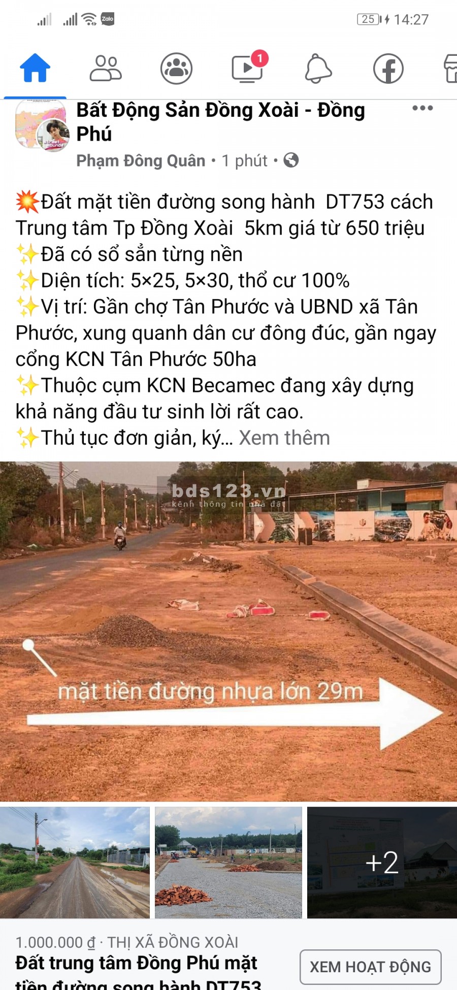 Đất mặt tiền đường song hành DT753, giá từ 600 triệu, sổ đổ từng nền