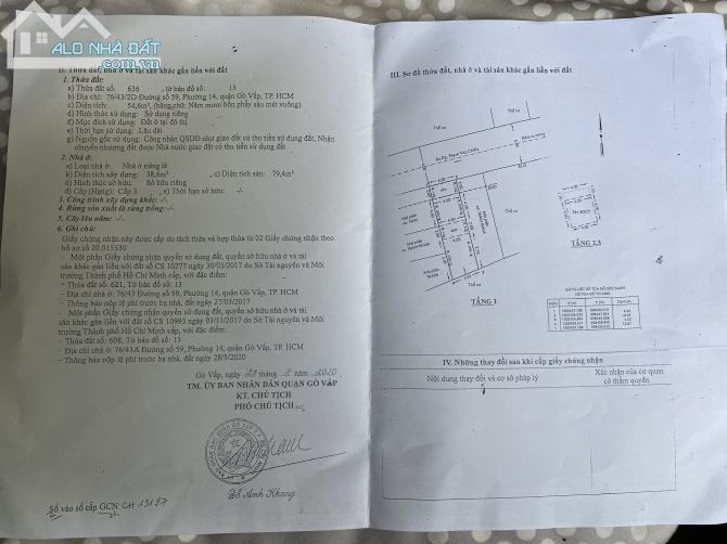 Chính Chủ cần Bán đất Đường Số 59 Gò Vấp, giá 93 triệu/m2, sổ đỏ riêng