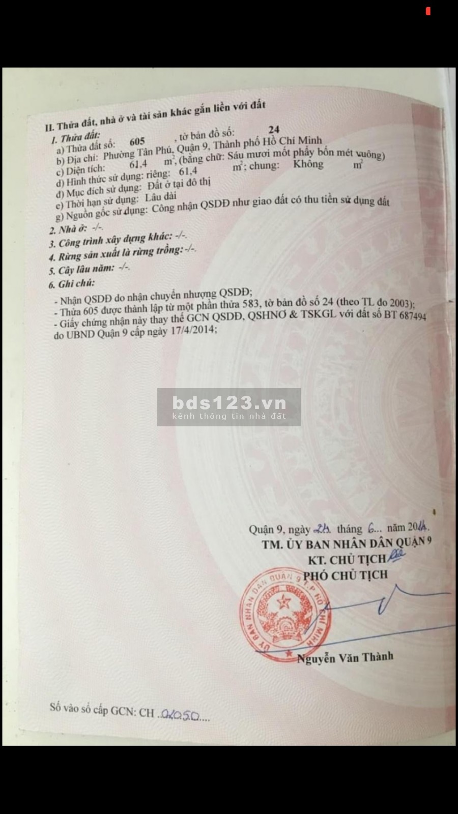 Bán Đất nằm trên đường 120, Phường Tân Phú, Quận 0, đất vuông vức, mặt tiền đường 5m