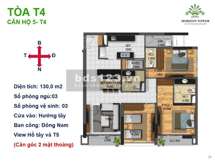 Nhượng lại căn góc 07 3N+1 127m N03T4 ngoại giao đoàn view starlake giá 5 tỷ không qua TG