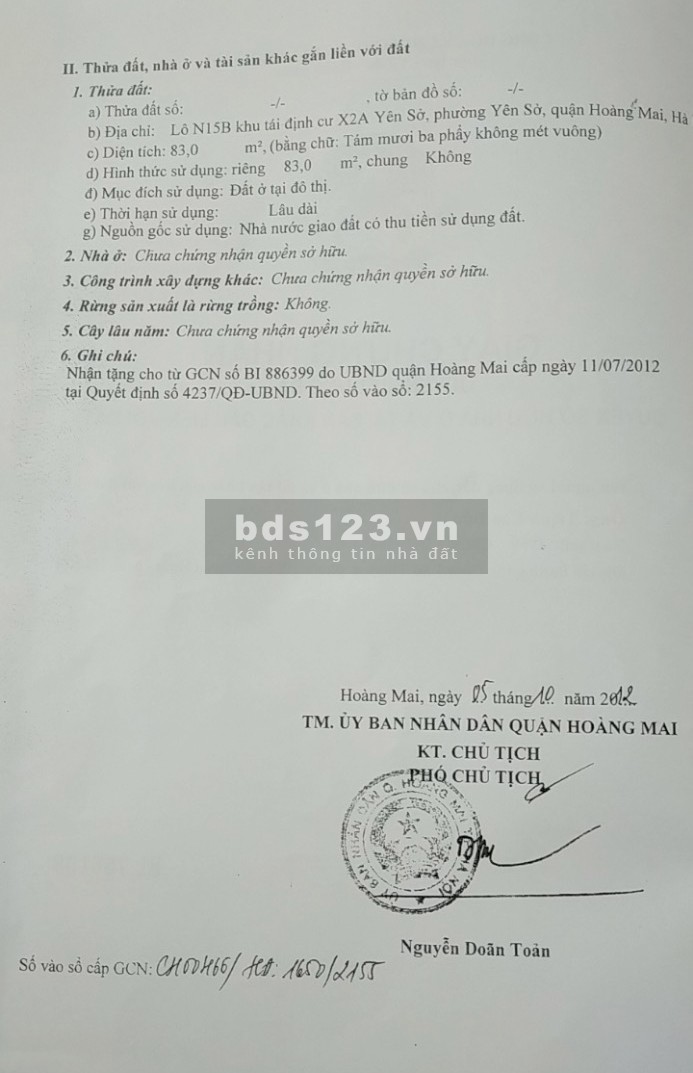 Chính chủ Bán đất Phường Yên Sở, Hoàng Mai ,83m2, 2 mặt…
