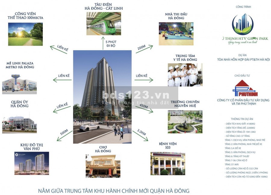 Căn hộ Phú Thịnh Green Park vị trí kim Cương trung tâm hành chính Q. Hà Đông View Công viên 100ha 1,7 tỷ/căn 2PN