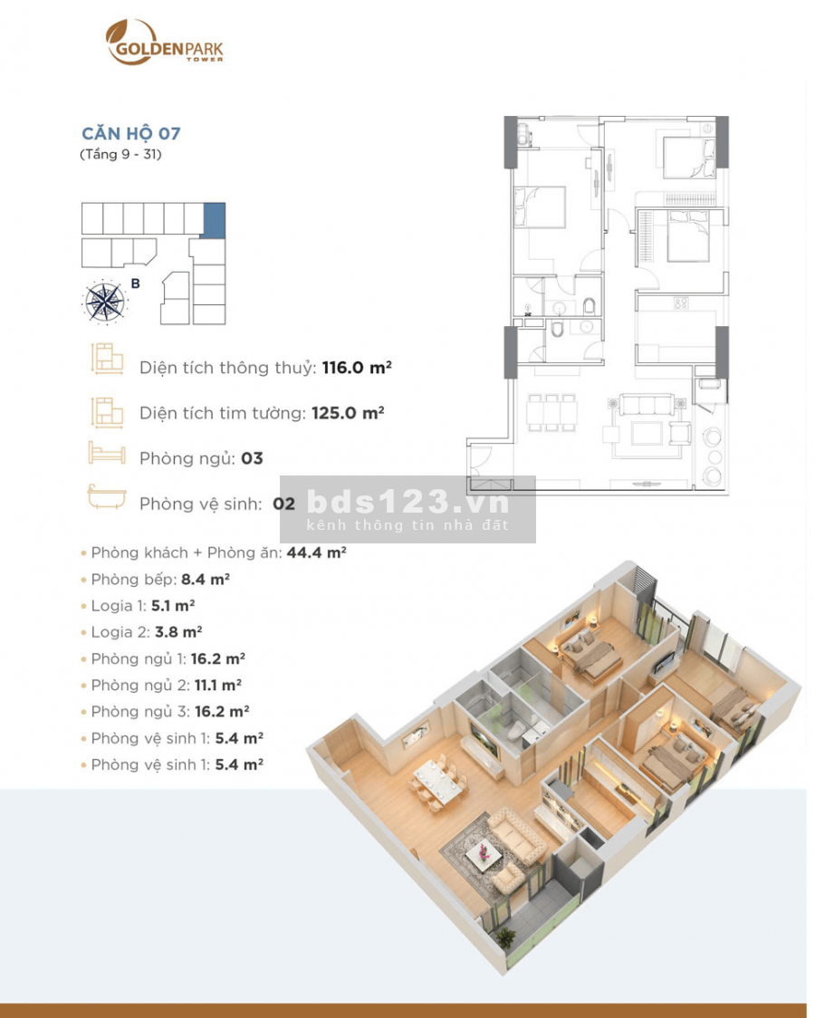 Chính chủ cần bán căn góc chung cư Golden Park Tower, Cầu Giấy, dt 116m2