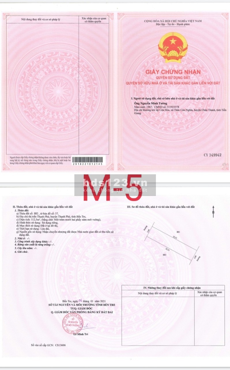Bán đất mặt tiền chợ mới thị trấn Thạnh Phú, lh 0966018997