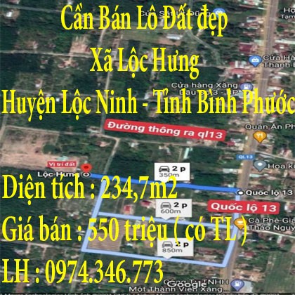 Cần bán lô đất xã Lộc Hưng huyện Lộc Ninh tỉnh Bình Phước