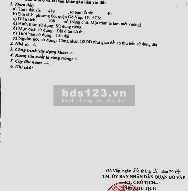 Bán đất đường Dương Quảng Hàm, Gò Vấp diện tích 108m2,…