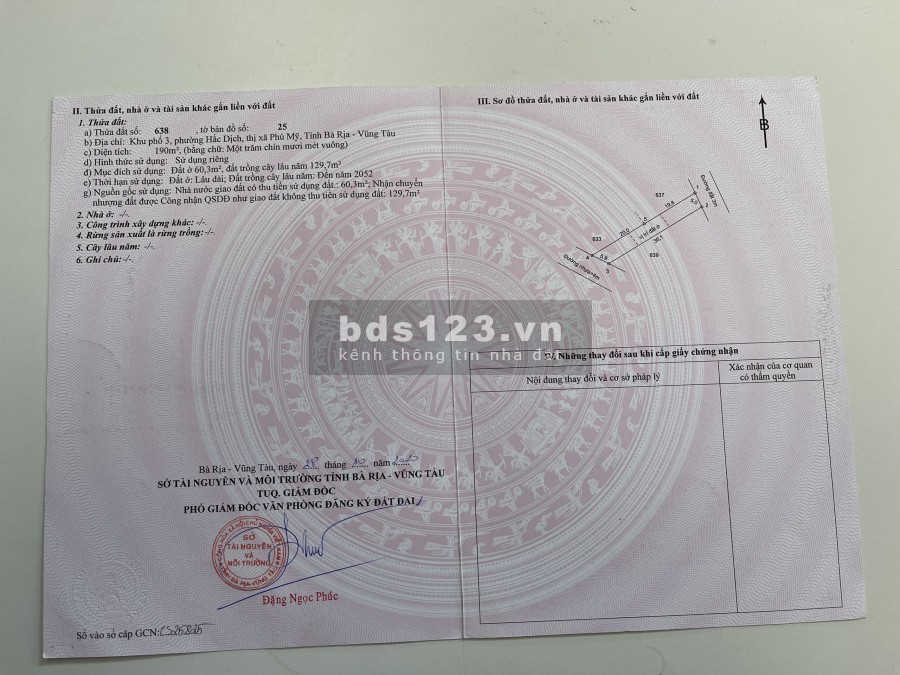 Đất phố Hắc Dịch hồ Nhà Bè, thị xã Phú Mỹ, 14 nền F0, giá chỉ từ 7.8 triệu/m2