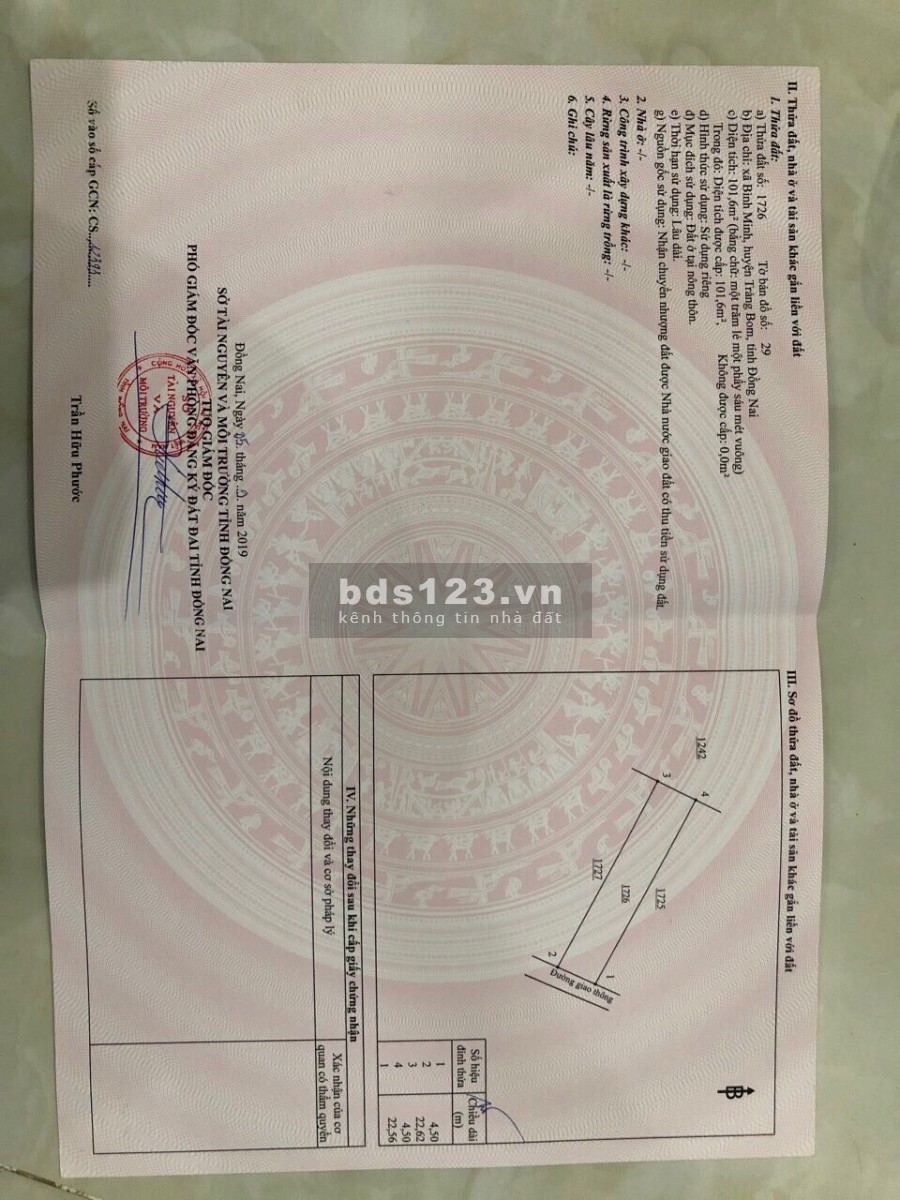 Bán đất Trảng Bom xã Bình Minh giá mềm, giá bán 1,2 tỷ, liên hệ chính chủ