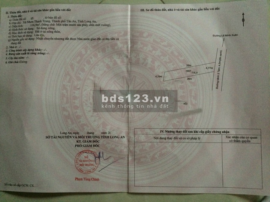 Đất thổ 100% 4,7x26 Tân An, Long An, Giá Đầu Tư, bao công chứng