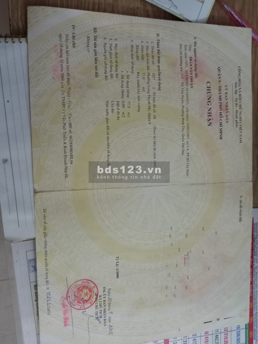 Bán đất mặt tiền đường 17, Phường Long Thạnh Mỹ , (Q.9 cũ), DT = 190m2, giá 6.5 tỷ