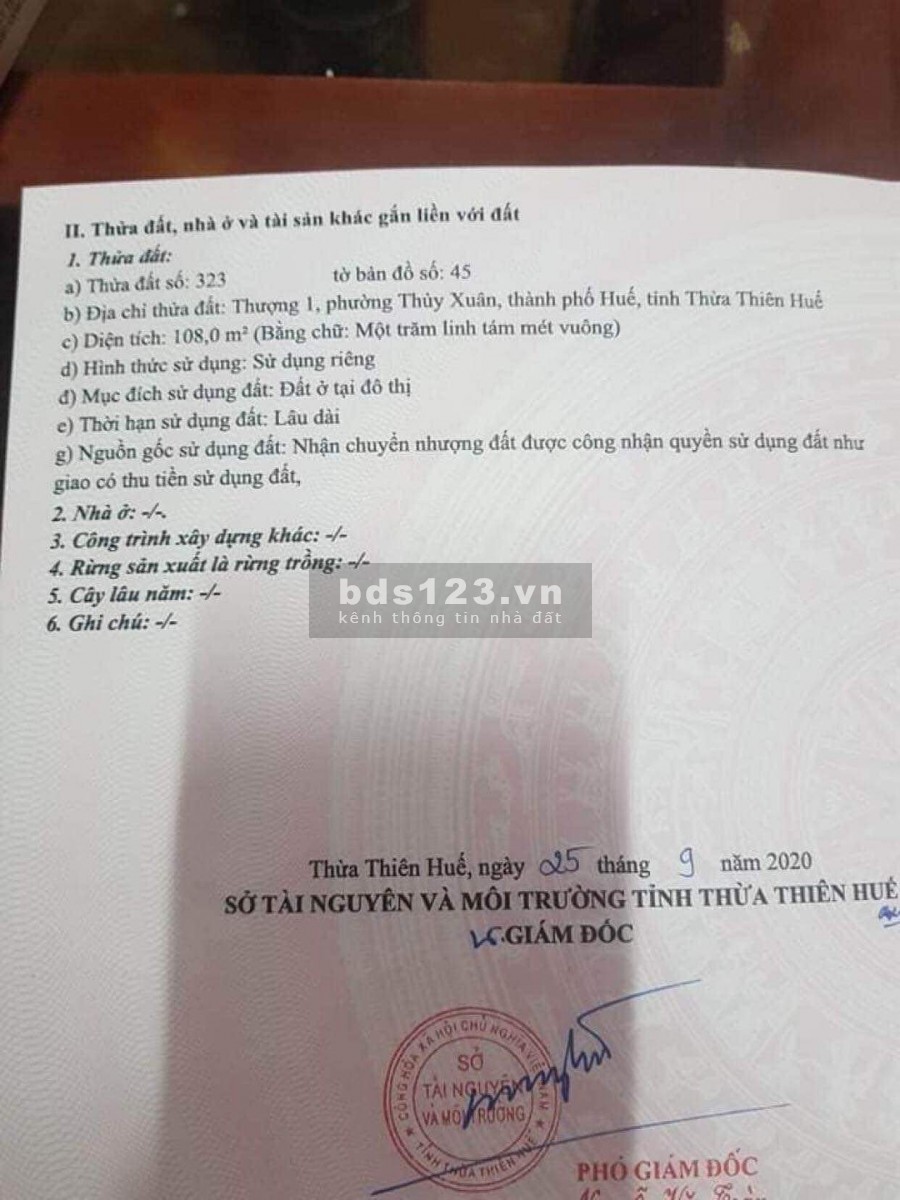 Cần bán lô đất đẹp, vuông văn tại Thượng 1- Thuỷ Xuân, thích họp ở và đầu tư