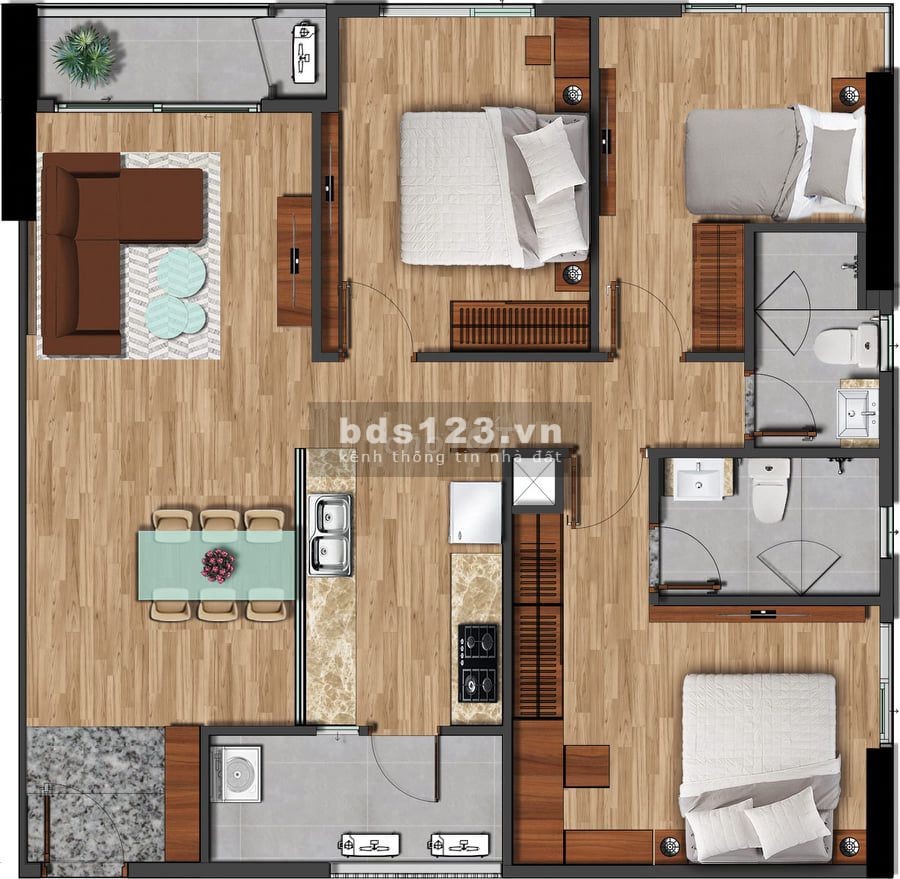Căn hộ Akari 6 diện tích sử dụng 100m2 3 PN sẵn sàng sử dụng tiện ích đầy đủ, giá 3.45 tỷ