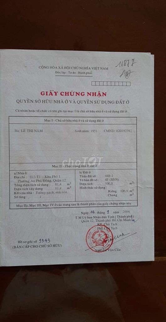 Chính chủ bán nhà cấp 4 đẹp ở phường An Phú Đông, Quận 12, dt 107m2