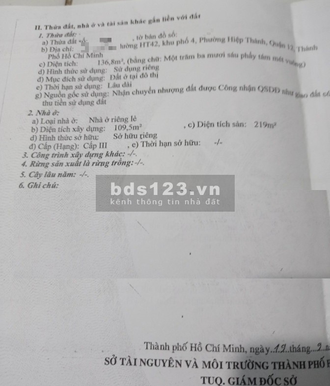 Quận 12 nhà măt tiền Trần Thị Hè, tổng sàn 5x30m, 137m2, giá…