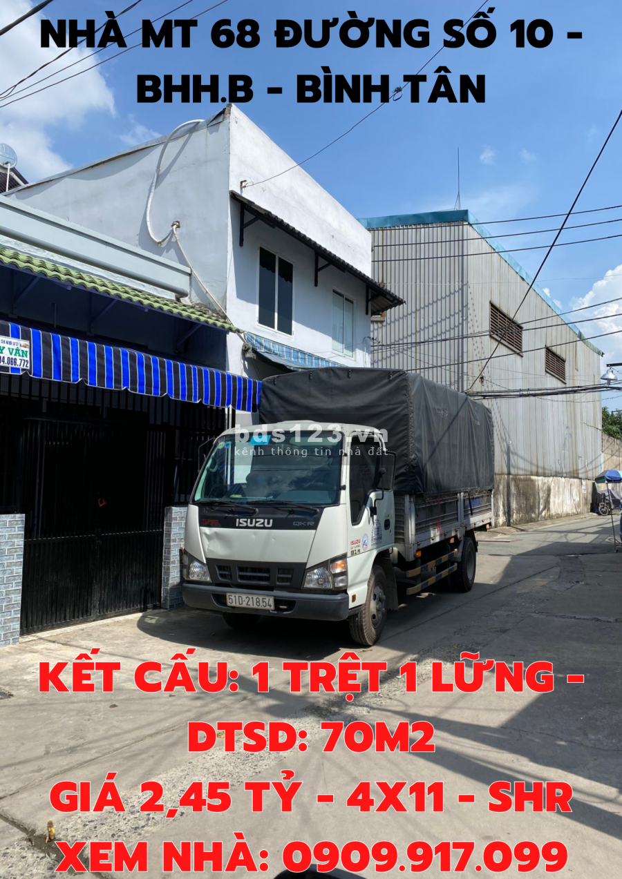 CC Bán căn nhà mặt tiền đường số 10 BHHB dt 45m2 giá bán 2,45 tỷ
