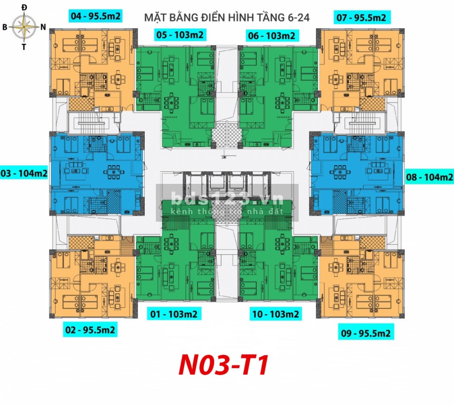 Bán căn hộ 95.5m2 View hồ điều hòa Khu ngoại giao đoàn Tòa N03T1, 3PN, 2VS, Giá bán 3.2 tỷ