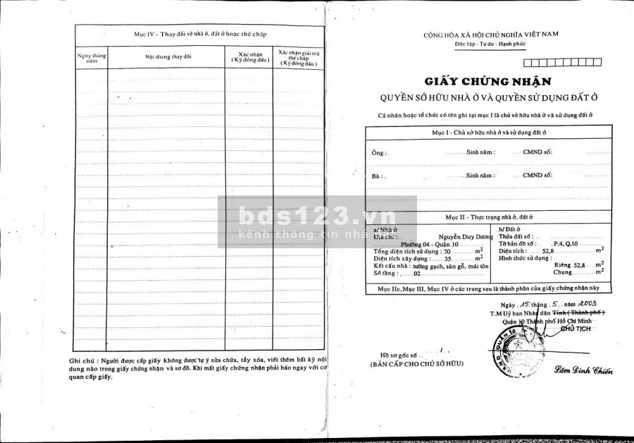 Nguyễn Duy Dương dt 53m2, giá 5.2 tỷ hẻm 4m thông gần mặt tiền Q.10 lh 0886880910