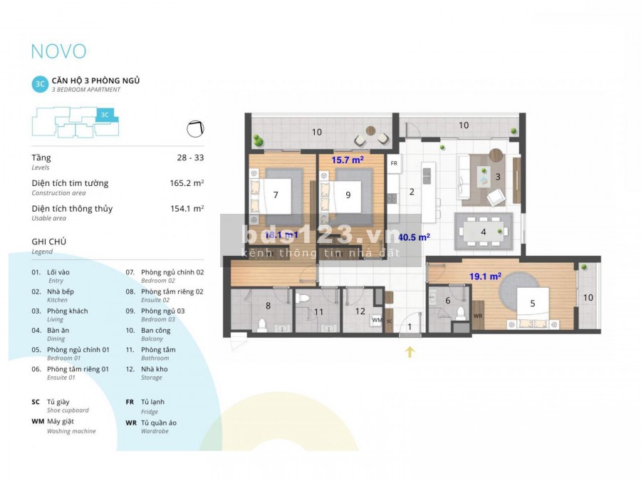 Chủ nhà gửi bán Căn hộ góc 01 có diện tích 154m2 tại Dự án Kosmo Tây Hồ, giá 6.5 tỷ/căn Full đồ
