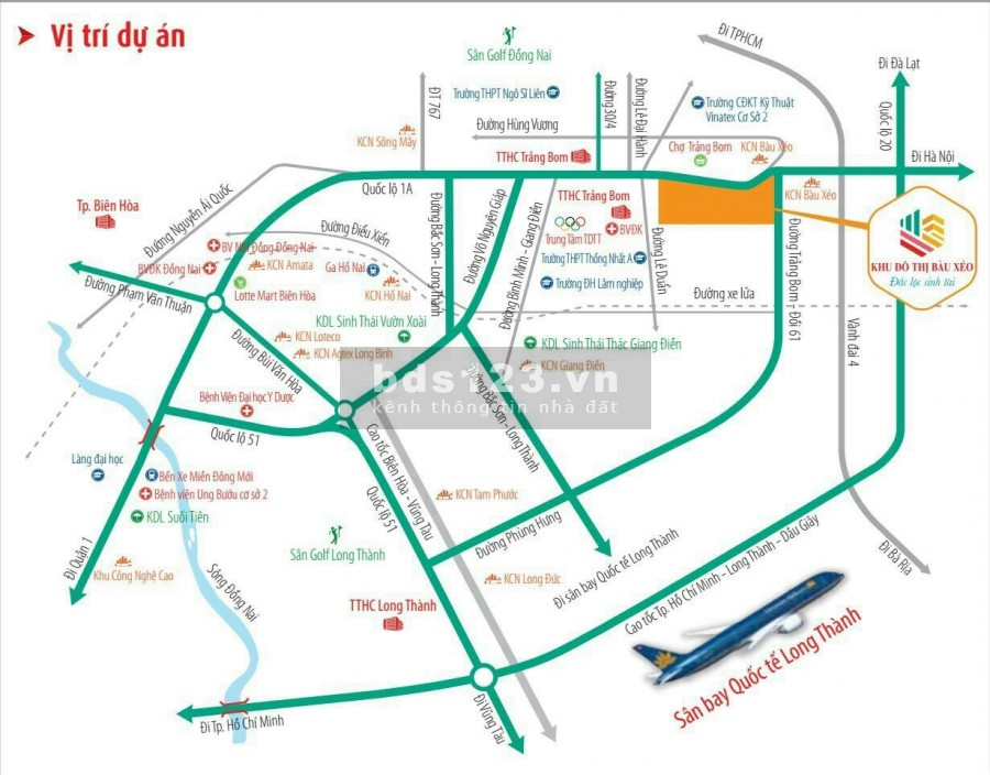 Khu Đô thị Bàu Xéo mặt tiền đường quốc lộ 1A đắc lộc sinh lời