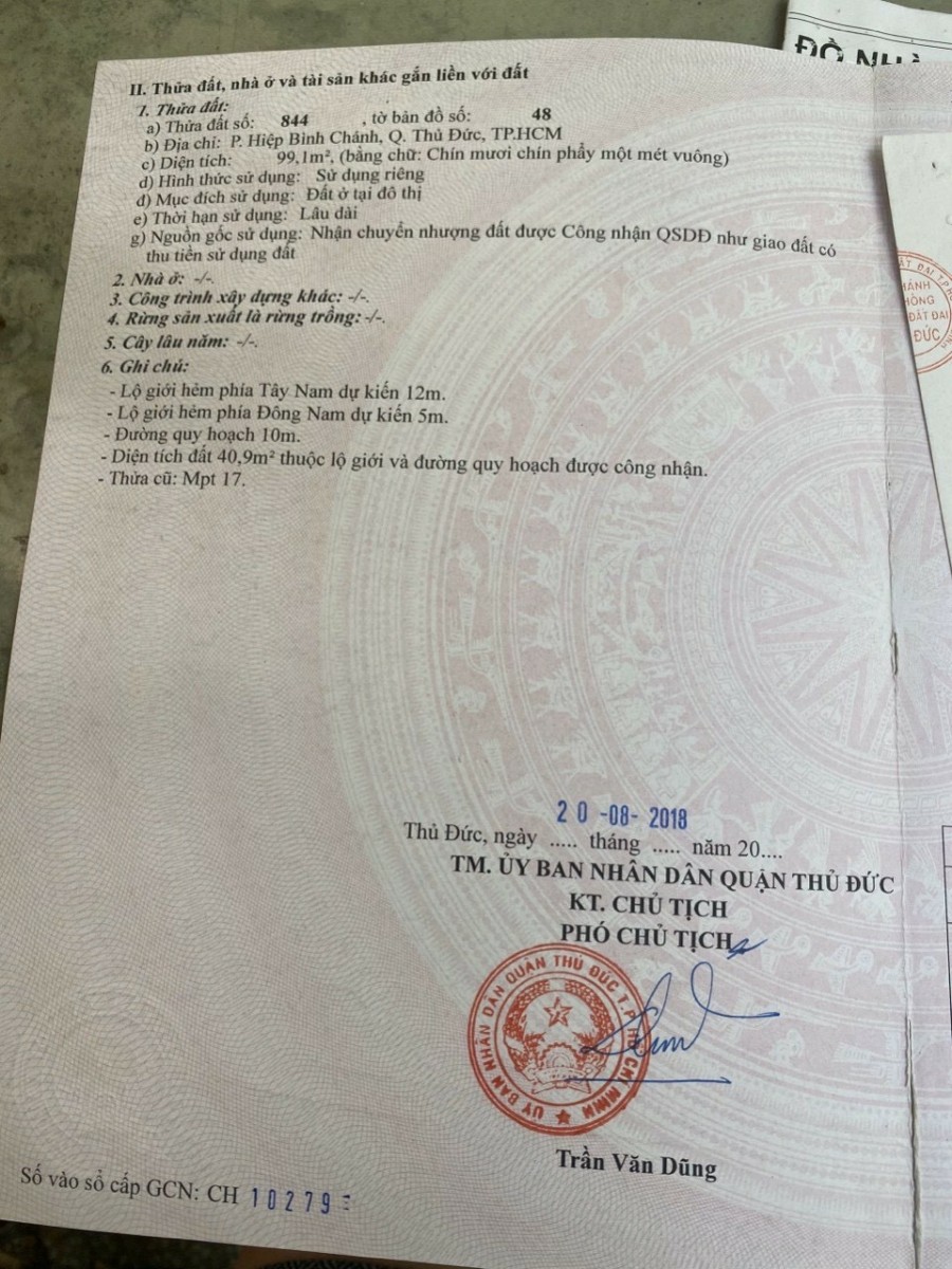 Cần bán lô góc 2 mặt tiền hẻm 75, đường 48, Hiệp Bình Chánh, Tp Thủ đức.