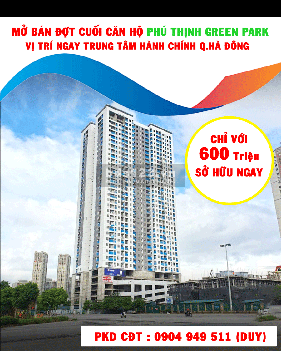 Căn hộ 2PN 83m2 chung cư phú thịnh green park - vị trí đẹp trung tâm quận Hà Đông