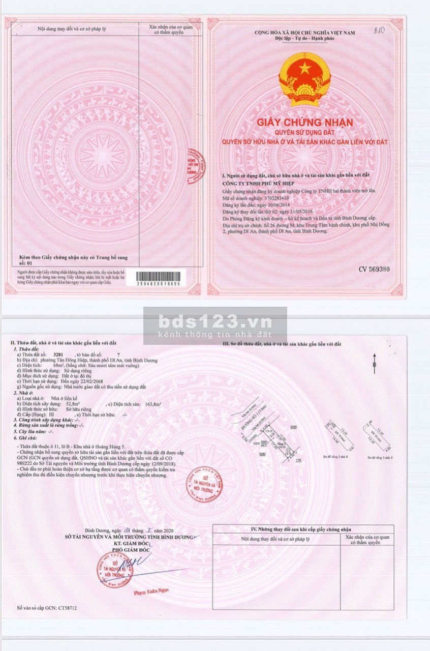 Bán nhà dt 68m2, 1 lầu 2 trệt, tại Tân Đông Hiệp nội thất cơ bản, giá 3 tỷ