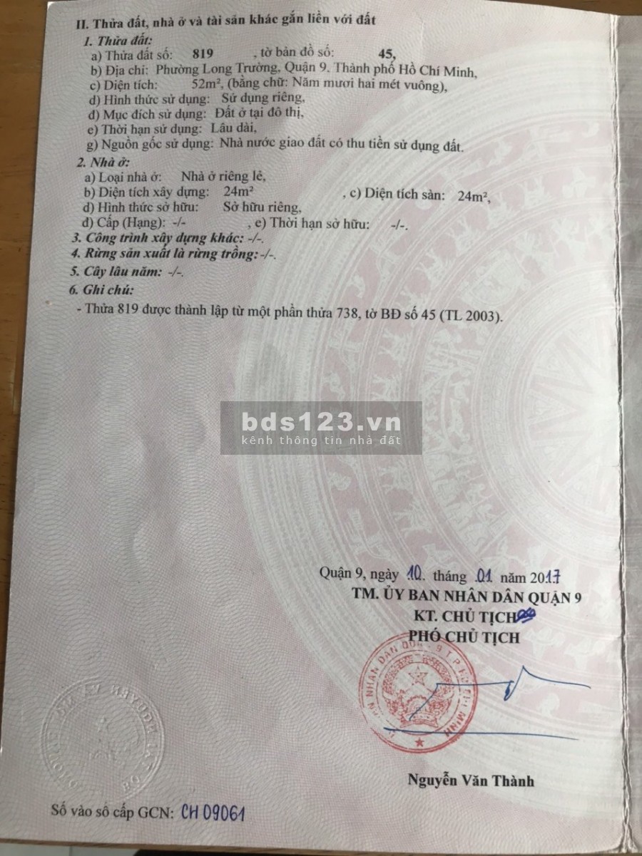 Bán đất khu dân cư sông Ông Nhiêu, phường Long Trường, giá 3.3 tỷ