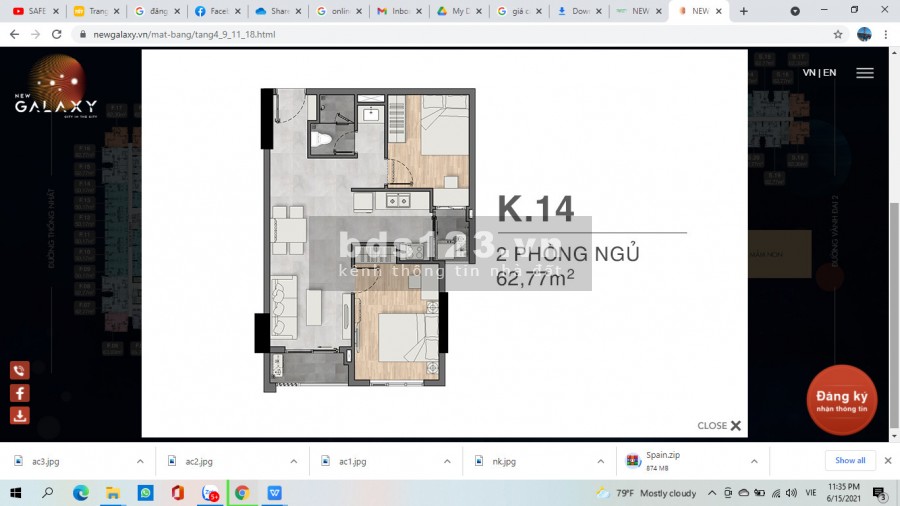Sang nhượng gấp căn hộ 2 phòng ngủ New Galaxy Dĩ An, 2 pn, giá 2.2 tỷ